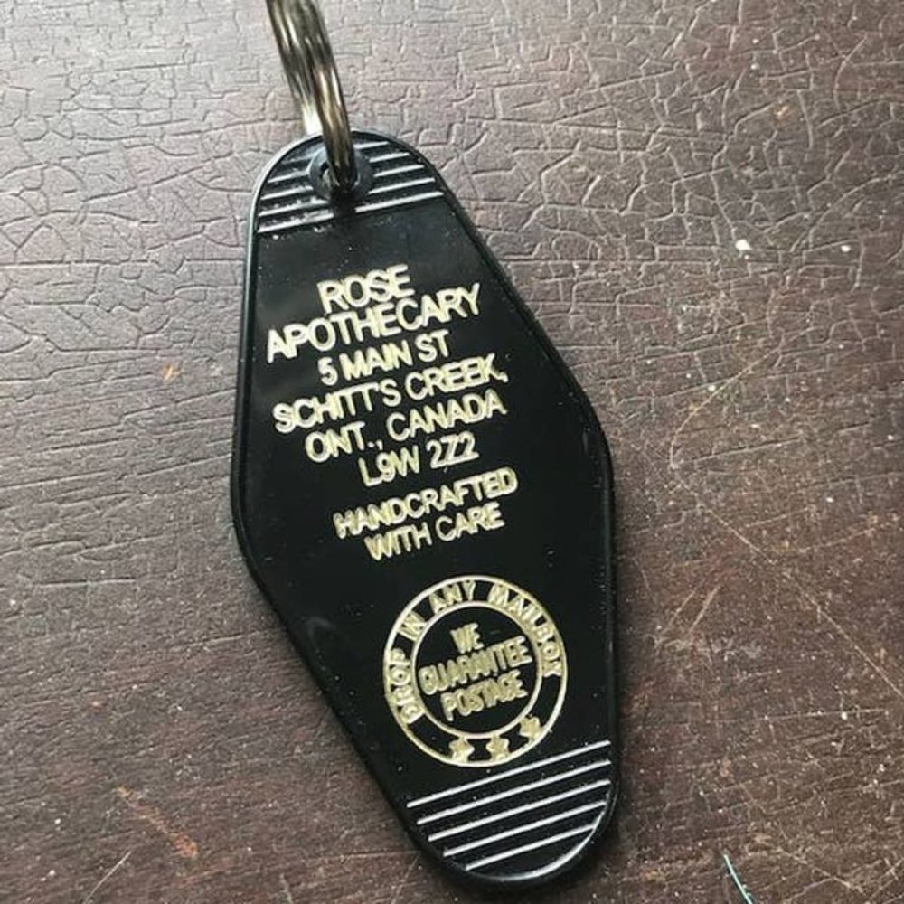 Vintage style motel key fob for Rose Apothecary from Schitt's Creek